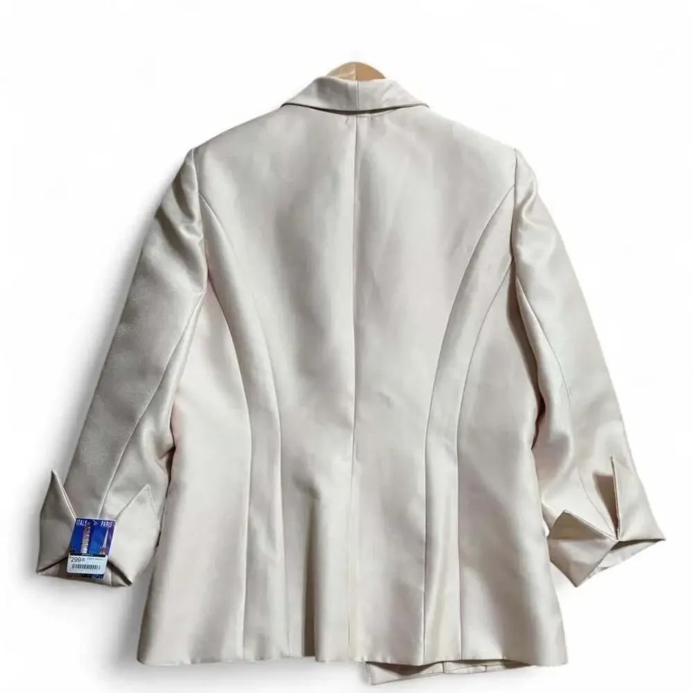 Galerie Interplay Cream Blazer with Rhinestone Brooch, Size Large